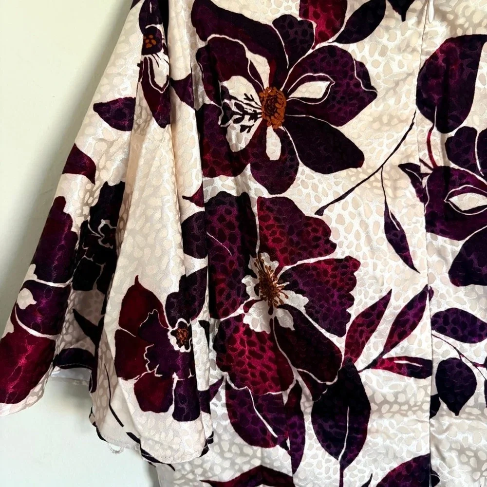 London Times Floral‎ Faux Wrap Dress Cream Burgundy Size 14